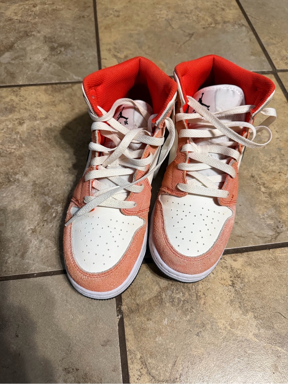 Jordan Orange and White Youth High-Top Sneakers